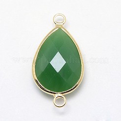 ゴールデントーン真鍮ガラスティアドロップリンクコネクター  シーグリーン  21x11x5mm  穴：2mm&nbsp;GLAA-J010A-HF22-G