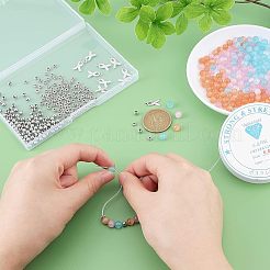 DIYアウェアネスリボンチャームブレスレット作成キット  キャットアイと304ステンレススチールビーズを含む  合金ビーズ＆チャーム  伸縮性のある糸  ミックスカラー  チャーム: 10 個/箱&nbsp;DIY-CA0003-73