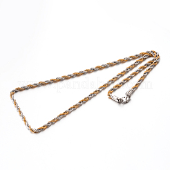 304ステンレススチールロープチェーンネックレス  ゴールデン·ステンレス鋼色  23.6インチ（59.9cm）  3.8mm&nbsp;X-STAS-M174-014C
