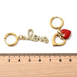 Серьги-кольца с сердцем и словом «любовь» из нержавеющей стали 304 с микропаве из прозрачных кубических цирконий EJEW-B140-07G