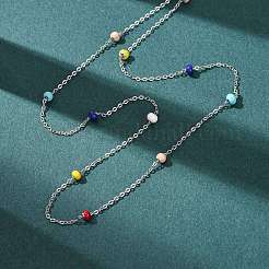 Женские ожерелья-цепочки из нержавеющей стали 304 с эмалированными бусинами-рондель&nbsp;NJEW-G190-01P
