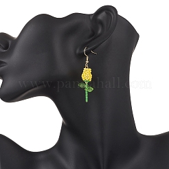 Серьги-подвески в виде цветка из нержавеющей стали и стекла&nbsp;EJEW-MZ00574-02