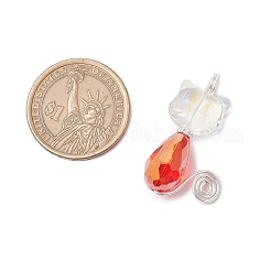 猫の形をしたガラスのペンダント  真鍮のループを有します  多面カット  ミックスカラー  34x24x10mm  穴：3.5mm&nbsp;PALLOY-JF03718-02
