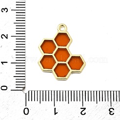 合金ペンダント  エナメル  ハニカム  ゴールドカラー  ダークオレンジ  21x17x1.5mm  穴：1.6mm&nbsp;LS-ENAM-R053-001B
