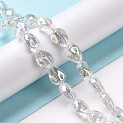 透明電気メッキガラスビーズ連売り  虹メッキ  ティアドロップ  透明  11x9x6.6mm  穴：1.1mm  約55個/連  24.25インチ（61.6cm）&nbsp;GLAA-C025-02E
