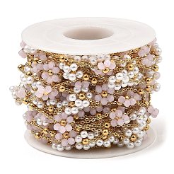 Цепочки с цветочными звеньями из стекла и АБС-пластика с жемчужными бусинами CHS-G028-12G