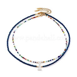 Ensembles de colliers pendentif lettre mixte coquillage naturel&nbsp;NJEW-JN03303