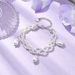 シェルパールビーズのブレスレット  女性用304ステンレススチールチェーンエクステンダー付き  ホワイト  5-7/8インチ（15cm）&nbsp;BJEW-JB10694