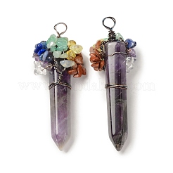 7 большие подвески с натуральным аметистом и заостренными чакрами&nbsp;G-C012-01R-09