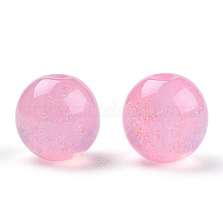 ラウンド模造キャッツアイ樹脂ビーズ  グリッターパウダー付き  パールピンク  8mm  穴：1.6~1.8mm&nbsp;RESI-TAC0017-08B