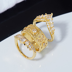 3 bague en laiton micro pavée en oxyde de zirconium transparent pour femme&nbsp;FS-WGDAF26-03
