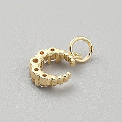 真鍮製マイクロパヴェキュービックジルコニアペンダント  丸カン付き  ゴールドカラー  ムーン  17.5x10.5x3.5mm  穴：4mm&nbsp;KK-WH0365-011G-03