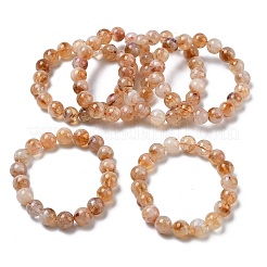 Pulseras elásticas de cuentas redondas de citrino natural para mujer&nbsp;BJEW-Z158-03B-02