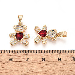 真鍮製マイクロパヴェキュービックジルコニアペンダント  クマ  17x13.5x4mm  穴：5mm&nbsp;LS-KK-CJC0015-19G-05