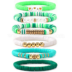 Эластичные браслеты из полимерной глины с бусинами хейши и латунными бусинами для повседневной носки и создания непринужденного стиля.&nbsp;JO6865-1