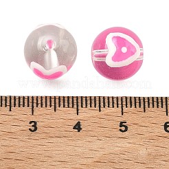 透明なガラスエナメルビーズ  手描きのビーズ  ハート付きのラウンド  パールピンク  12.5mm  穴：1.8mm&nbsp;GLAA-P078-01A-010