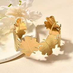 女性用 304 ステンレススチール オープンカフバングル  葉  内径：2-3/8x1-7/8インチ（6.05x4.65cm）&nbsp;BJEW-Z083-02G-07
