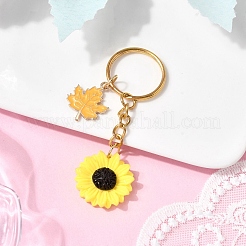 Брелки с подвеской в виде листа из эмали с цветком KEYC-JKC01432