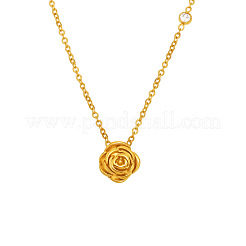 Colliers pendentifs en acier inoxydable 304 sertis de zirconiums cubiques transparents en forme de rose pour femmes&nbsp;WGE1594-01