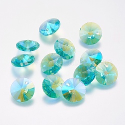 Facettierten Glas Strass Charms, Nachahmung österreichischen Kristall, Kegel, Aquamarin, 8x4 mm, Bohrung: 1 mm