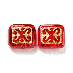 Perles acryliques transparentes, métal doré enlaça, rectangle, rouge, 10.5x12x5mm, Trou: 1.8mm, environ 833 pcs/500 g