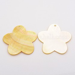Natural Yellow Shell Large Flower Pendants, 52x55x2mm, Hole: 3mm