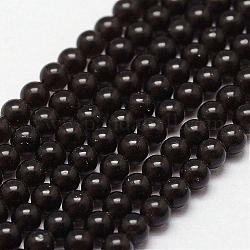 Chapelets de perles en obsidienne d'acajou naturel, ronde, 3mm, Trou: 0.5mm, Environ 125 pcs/chapelet