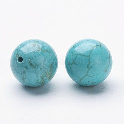 Perles d'howlite naturelle, teints et chauffée, la moitié foré, ronde, turquoise, 10~10.5mm, Trou: 1mm