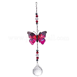 Acchiappasole con prismi di cristallo pendenti a farfalla, decorazione da appendere con ciondolo a catena, fucsia, 250mm