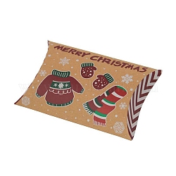 Cajas de almohadas de dulces de cartón con tema navideño, caja de regalo de bocadillo de caramelo de ropa de dibujos animados, ladrillo refractario, doblez: 7.3x11.9x2.6cm