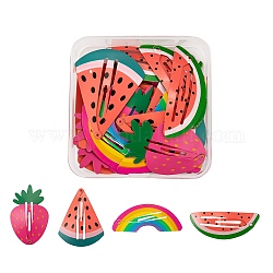 24 Stück 4-Stil-Haarspangen aus lackiertem Eisen mit Druckknöpfen, für den Kindertag, Regenbogen & Wassermelone & Erdbeere, Mischfarbe, 49~55.5x21.5~38x2~4.4 mm, 6pcs / style