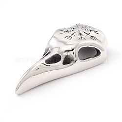 Ciondoli in acciaio inossidabile in stile tibetano 304, uccello cranio, argento antico, 47x23x10mm, Foro: 9x4 mm