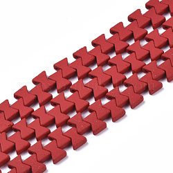 Maglie multi-filo di ematite sintetica non magnetica verniciate a spruzzo, per la fabbricazione di bracciali elastici per piastrelle, bowknot, rosso, 7x6x3mm, Foro: 1 mm, circa 94~99pcs/filo, 16.14~17.32 pollice (41~44 cm)
