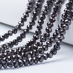Chapelets de perles en verre transparent électrolytique, plein plaqué, facette, rondelle, plaqué gris anthracite, 8x6mm, Trou: 1mm, Environ 65~68 pcs/chapelet, 15.7~16.1 pouce (40~41 cm)