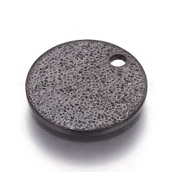 Pendentifs texturés en 304 acier inoxydable, plat rond, électrophorèse noir, 10x1mm, Trou: 1.2mm