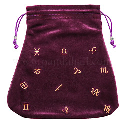 Pochettes d'emballage en velours, sacs à cordonnet, trapèze avec motif de constellation, violet, 21x21 cm