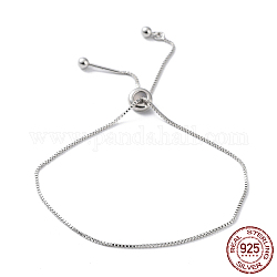 Verstellbare, rhodinierte 925-Sterlingsilber-Kastenketten-Schiebearmbänder, Echt platiniert, 8-5/8 Zoll (22 cm)