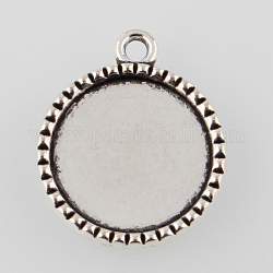 Supports de pendentif de cabochon plat rond de style tibétain en alliage, sans cadmium et sans plomb, argent antique, Plateau: 18 mm, 26x22x2.5mm, Trou: 2mm, environ 454 pcs/1000 g