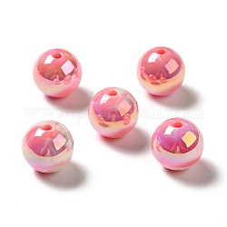 Placage uv perles acryliques irisées arc-en-ciel opaques, ronde, rose brumeuse, 15~15.5x15.5~16mm, Trou: 2.7~2.8mm