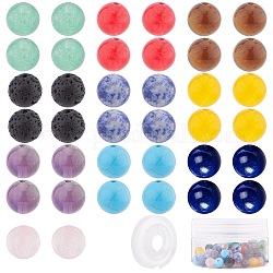 Sunnyclue DIY Schmuck machen Kits, mit natürlichen gemischten runden Perlen, gefärbt & ungefärbt, elastischen Faden, Mischfarbe, Perlen: 8~9 mm, Bohrung: 1~1.2 mm, 10 Stück / Karton
