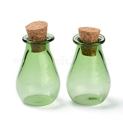 Ornamento di bottiglie di sughero di vetro, bottiglie vuote di vetro che desiderano, fiale fai da te per decorazioni pendenti, verde chiaro, 15.5x28mm
