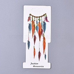 Feather Pattern Paper Jewelry Display Cards, for Hair Accessories Display, White, 160x70x0.3mm, Hole: 9x28mm