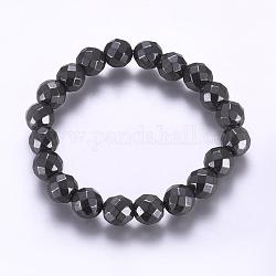 Magnetische synthetische Hämatit Perlen Stretch-Armbänder, Runde, facettiert, Hämatit plattiert, 2 Zoll (51 mm)