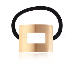 Alloy Ponytail Cuff Rubber Elastic Hair Ties, Girls Hair Accessories, Light Gold, Inner Diameter: 50mm, Curved Hollow Rectangle: 42x33mm