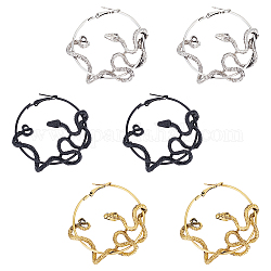 Anattasoul 3 paio di orecchini a cerchio con anello avvolto in serpente in lega di 3 colori per le donne, colore misto, 55.5x53x1.5~6.5mm, ago :0.7mm, 1 paio / colore