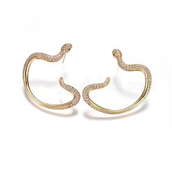 Brass Studs Earrings, with Micro Pave Cubic Zirconia, Snake, Clear, Golden, 48x46.5x4.2mm, Pin: 0.7mm