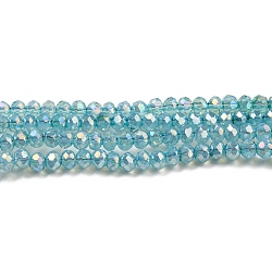 Brins de perles de verre peintes à la cuisson transparentes, couleur ab , facette, ronde, turquoise moyen, 2.5x2mm, Trou: 0.7mm, Environ 148~152 pcs/chapelet, 12.05~12.36 pouce (30.6~31.4 cm)