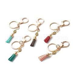 Porte-clés en alliage, avec perle de main hamsa de style tibétain, pompon en faux suède, Fermoirs de pince de homard en alliage, couleur mixte, 11.8 cm