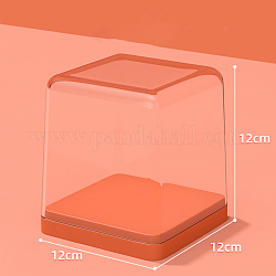 Square Trasparent Plastic Toys Action Figures Display Boxs, Dustproof Minifigures Display Case with Base, Coral, 12x12x12cm