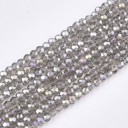 Fili di perle di vetro elettrolitico sfaccettato (32 sfaccettatura)., ab colore placcato, tondo, grigio chiaro, 4mm, Foro: 0.5 mm, circa 100pcs/filo, 14.2 pollice